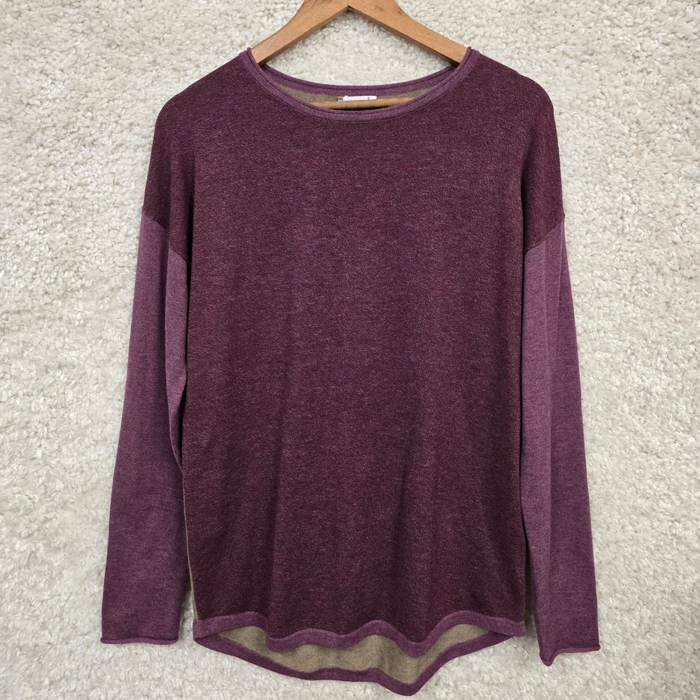 Smartwool Shadow Pine Sweater Women M Plum Colorblock Wool Blend Long Sleeve